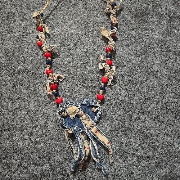 VTG Handmade Denim Hippie Shirt Vest Open Festival Hearts Fringe Psychedelic 60s - Picture 5 of 14